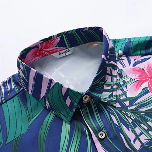 Simmashah Mens Gavayi ko'ylagi, qisqa yengli tugmali plyaj kiyimlari, unisex yozgi flamingolar tasodifiy Aloha gul ko'ylaklari - 4