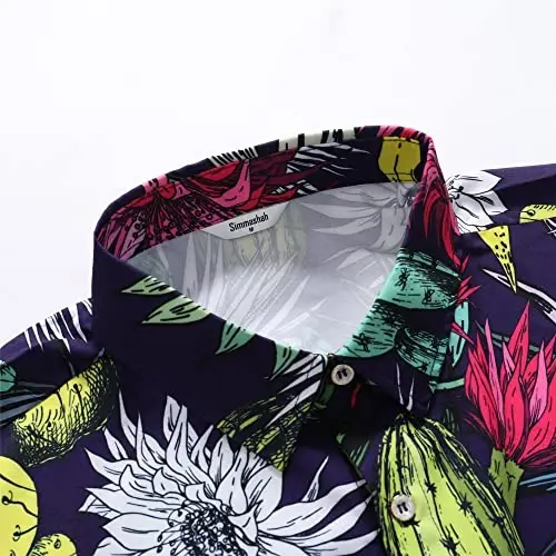 Simmashah Mens Gavayi ko'ylagi, qisqa yengli tugmali plyaj kiyimlari, unisex yozgi flamingolar tasodifiy Aloha gul ko'ylaklari - 7