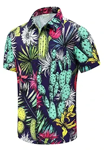 Simmashah Mens Gavayi ko'ylagi, qisqa yengli tugmali plyaj kiyimlari, unisex yozgi flamingolar tasodifiy Aloha gul ko'ylaklari - 2