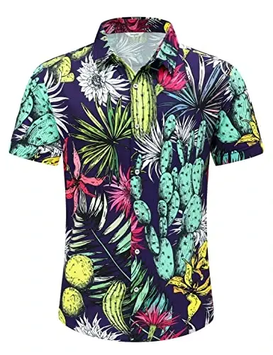 Simmashah Mens Gavayi ko'ylagi, qisqa yengli tugmali plyaj kiyimlari, unisex yozgi flamingolar tasodifiy Aloha gul ko'ylaklari - 3