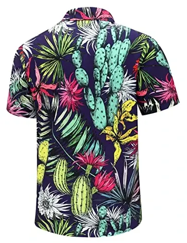Simmashah Mens Gavayi ko'ylagi, qisqa yengli tugmali plyaj kiyimlari, unisex yozgi flamingolar tasodifiy Aloha gul ko'ylaklari - 4