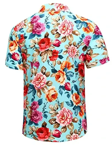 Simmashah Mens Gavayi ko'ylagi, qisqa yengli tugmali plyaj kiyimlari, Unisex yozgi flamingolar tasodifiy Aloha gulli ko'ylaklar - 3