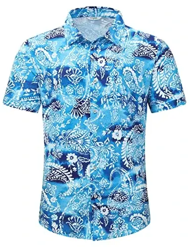 Simmashah Mens Gavayi ko'ylagi, qisqa yengli tugmali plyaj kiyimlari, unisex yozgi flamingolar tasodifiy Aloha gulli ko'ylaklar - 3