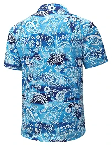 Simmashah Mens Gavayi ko'ylagi, qisqa yengli tugmali plyaj kiyimlari, unisex yozgi flamingolar tasodifiy Aloha gulli ko'ylaklar - 4
