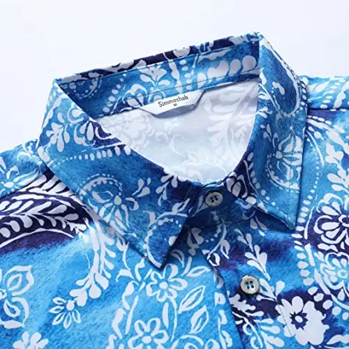 Simmashah Mens Gavayi ko'ylagi, qisqa yengli tugmali plyaj kiyimlari, unisex yozgi flamingolar tasodifiy Aloha gulli ko'ylaklar - 5