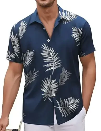 Simmashah Mens Gavayi ko'ylagi, qisqa yengli tugmali plyaj kiyimlari, Unisex yozgi flamingolar tasodifiy Aloha gulli ko'ylaklar - SIMMASHAH