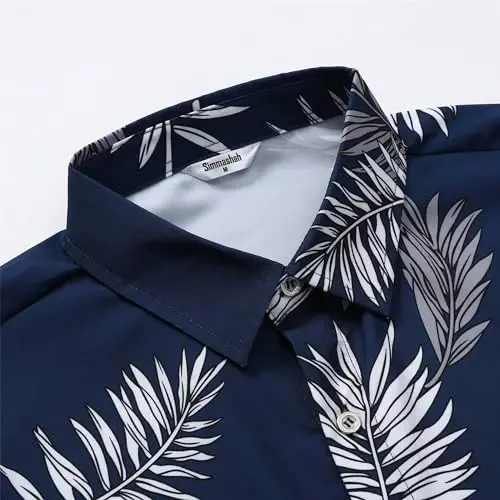 Simmashah Mens Gavayi ko'ylagi, qisqa yengli tugmali plyaj kiyimlari, Unisex yozgi flamingolar tasodifiy Aloha gulli ko'ylaklar - 4