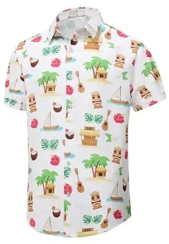 Simmashah Mens Hawaiian Shirt, Short Sleeves Button Down Beach Clothing, Unisex Summer Flamingos Casual Aloha Floral Shirts - SIMMASHAH (1)