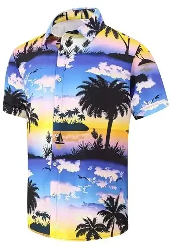 Simmashah Mens Hawaiian Shirt, Short Sleeves Button Down Beach Clothing, Unisex Summer Flamingos Casual Aloha Floral Shirts - SIMMASHAH (1)