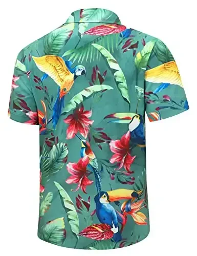 Simmashah Mens Hawaiian Shirt, Short Sleeves Button Down Beach Clothing, Unisex Summer Flamingos Casual Aloha Floral Shirts - 3