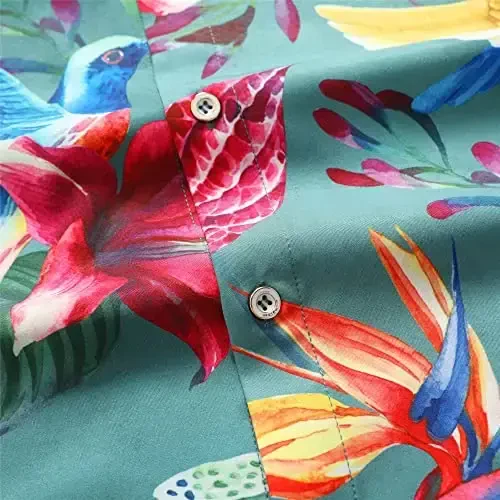 Simmashah Mens Hawaiian Shirt, Short Sleeves Button Down Beach Clothing, Unisex Summer Flamingos Casual Aloha Floral Shirts - 5