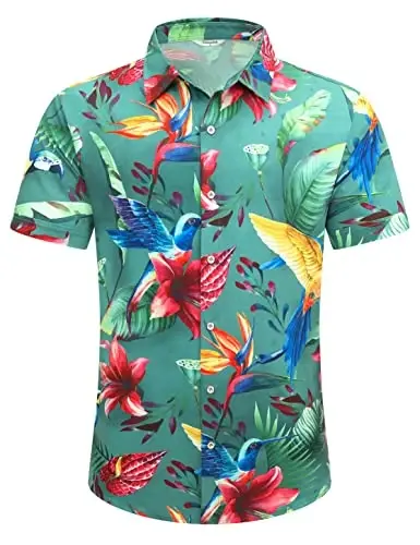 Simmashah Mens Hawaiian Shirt, Short Sleeves Button Down Beach Clothing, Unisex Summer Flamingos Casual Aloha Floral Shirts - SIMMASHAH (1)