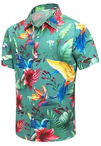 Simmashah Mens Hawaiian Shirt, Short Sleeves Button Down Beach Clothing, Unisex Summer Flamingos Casual Aloha Floral Shirts 
