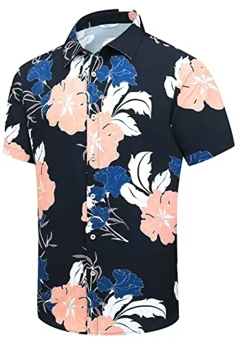 Simmashah Mens Hawaiian Shirt, Short Sleeves Button Down Beach Clothing, Unisex Summer Flamingos Casual Aloha Floral Shirts - SIMMASHAH