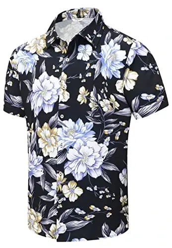 Simmashah Mens Hawaiian Shirt, Short Sleeves Button Down Beach Clothing, Unisex Summer Flamingos Casual Aloha Floral Shirts - 1