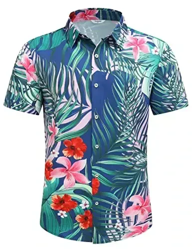 Simmashah Mens Hawaiian Shirt, Short Sleeves Button Down Beach Clothing, Unisex Summer Flamingos Casual Aloha Floral Shirts - SIMMASHAH (1)