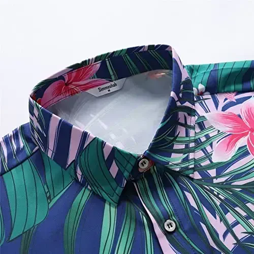 Simmashah Mens Hawaiian Shirt, Short Sleeves Button Down Beach Clothing, Unisex Summer Flamingos Casual Aloha Floral Shirts - 4