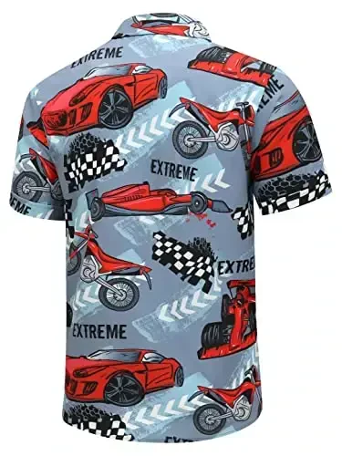 Simmashah Mens Hawaiian ko'ylagi, kalta yengli tugmali plyaj kiyimlari, unisex yozgi flamingolar tasodifiy Aloha gul ko'ylaklari - 3