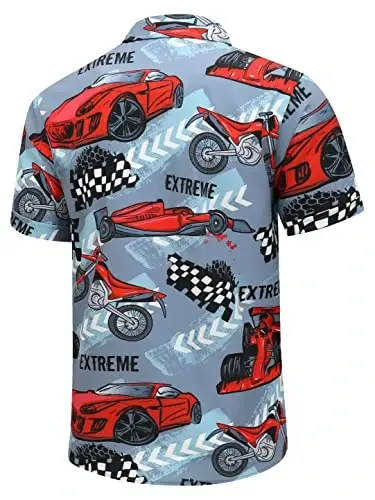 Simmashah Mens Hawaiian ko'ylagi, kalta yengli tugmali plyaj kiyimlari, unisex yozgi flamingolar tasodifiy Aloha gul ko'ylaklari - 3