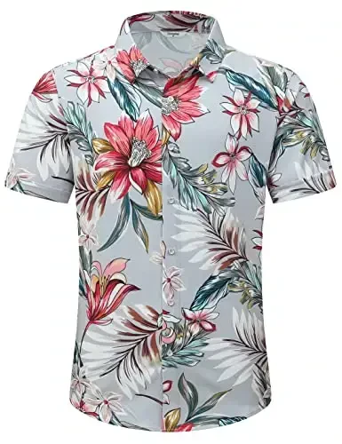 Simmashah Mens Hawaiian ko'ylagi, qisqa yengli tugmali plyaj kiyimi, unisex yozgi flamingolar kundalik Aloha gul ko'ylaklari - 2