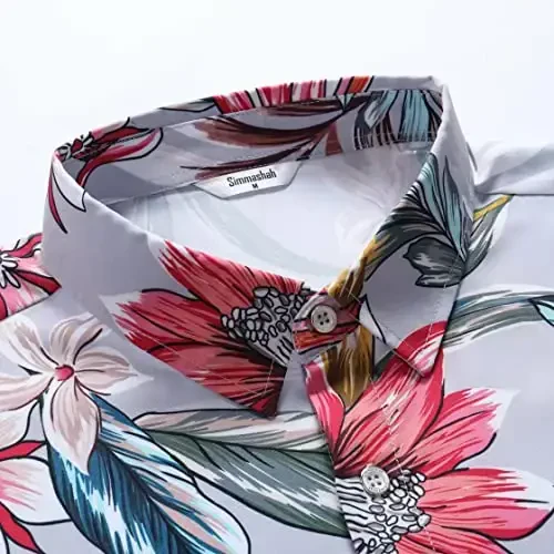 Simmashah Mens Hawaiian ko'ylagi, qisqa yengli tugmali plyaj kiyimi, unisex yozgi flamingolar kundalik Aloha gul ko'ylaklari - 4