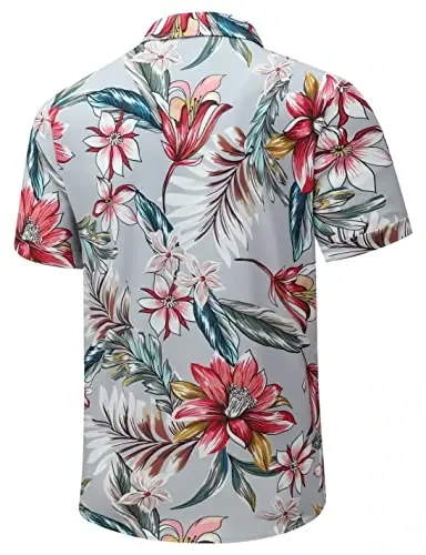 Simmashah Mens Hawaiian ko'ylagi, qisqa yengli tugmali plyaj kiyimi, unisex yozgi flamingolar kundalik Aloha gul ko'ylaklari - 3