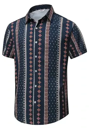 Simmashah Mens Hawaiian ko'ylagi, qisqa yengli tugmali plyaj kiyimlari, unisex yozgi flamingolar tasodifiy aloha gul ko'ylaklari - SIMMASHAH