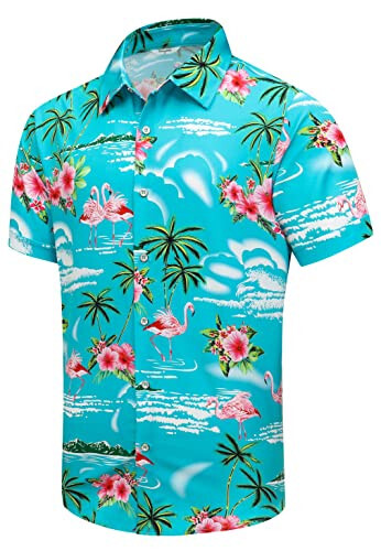 Simmashah Mens Hawaiian Shirt, Short Sleeves Button Down Beach Clothing, Unisex Summer Flamingos Casual Aloha Floral Shirts - 1