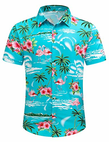 Simmashah Mens Hawaiian Shirt, Short Sleeves Button Down Beach Clothing, Unisex Summer Flamingos Casual Aloha Floral Shirts - 2