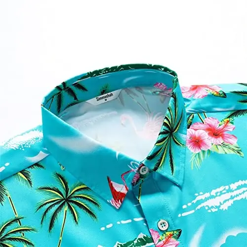 Simmashah Mens Hawaiian Shirt, Short Sleeves Button Down Beach Clothing, Unisex Summer Flamingos Casual Aloha Floral Shirts - 5