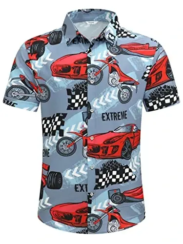 Simmashah Mens Hawaiian Shirt, Short Sleeves Button Down Beach Clothing, Unisex Summer Flamingos Casual Aloha Floral Shirts - 2