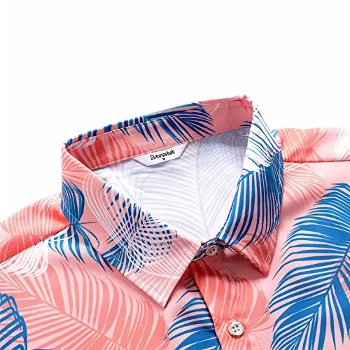 Simmashah Mens Hawaiian Shirt, Short Sleeves Button Down Beach Clothing, Unisex Summer Flamingos Casual Aloha Floral Shirts - 4