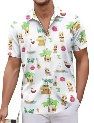 Simmashah Mens Hawaiian Shirt, Short Sleeves Button Down Beach Clothing, Unisex Summer Flamingos Casual Aloha Floral Shirts - 1