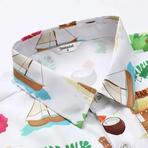 Simmashah Mens Hawaiian Shirt, Short Sleeves Button Down Beach Clothing, Unisex Summer Flamingos Casual Aloha Floral Shirts - 4