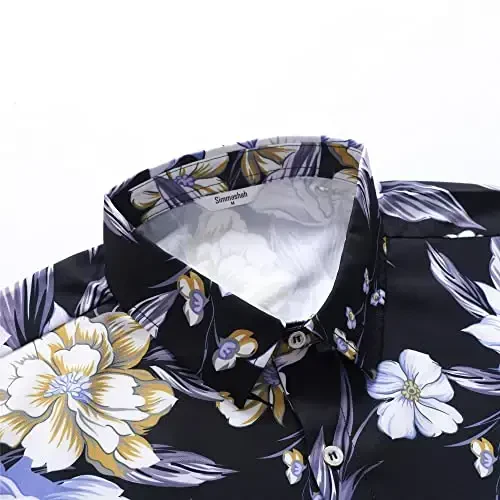 Simmashah Mens Hawaiian Shirt, Short Sleeves Button Down Beach Clothing, Unisex Summer Flamingos Casual Aloha Floral Shirts - 4