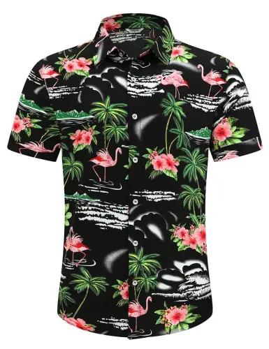 Simmashah Mens Hawaiian Shirt, Short Sleeves Button Down Beach Clothing, Unisex Summer Flamingos Casual Aloha Floral Shirts - 3