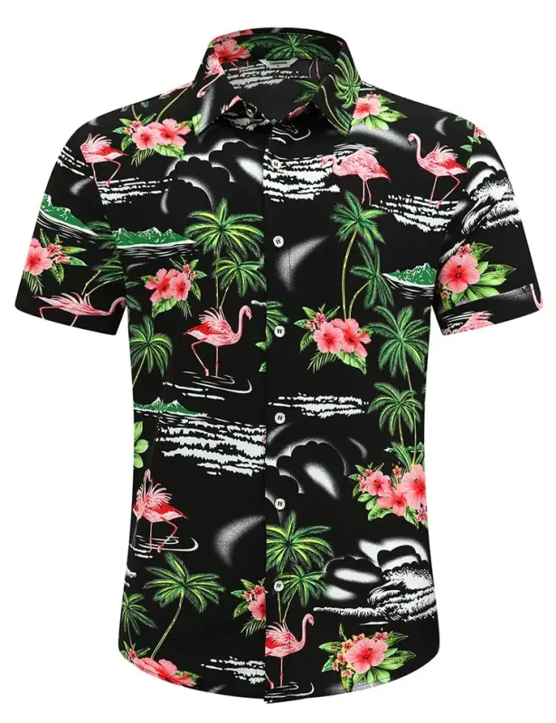 Simmashah Mens Hawaiian Shirt, Short Sleeves Button Down Beach Clothing, Unisex Summer Flamingos Casual Aloha Floral Shirts - 3