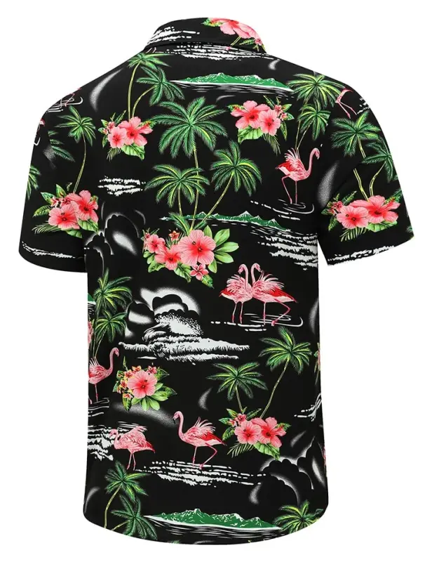 Simmashah Mens Hawaiian Shirt, Short Sleeves Button Down Beach Clothing, Unisex Summer Flamingos Casual Aloha Floral Shirts - 4