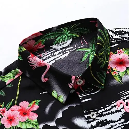 Simmashah Mens Hawaiian Shirt, Short Sleeves Button Down Beach Clothing, Unisex Summer Flamingos Casual Aloha Floral Shirts - 5