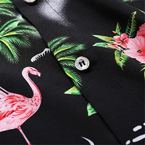 Simmashah Mens Hawaiian Shirt, Short Sleeves Button Down Beach Clothing, Unisex Summer Flamingos Casual Aloha Floral Shirts - 6