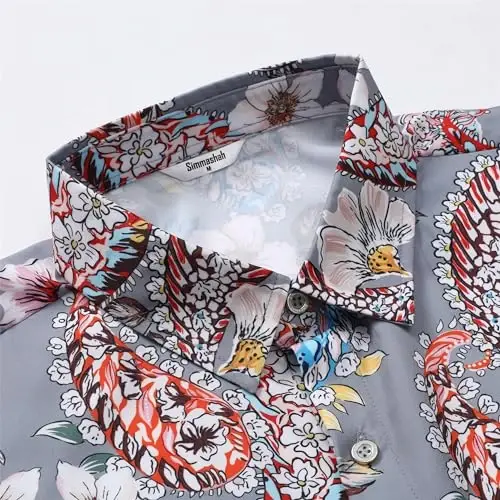 Simmashah Mens Hawaiian Shirt, Short Sleeves Button Down Beach Clothing, Unisex Summer Flamingos Casual Aloha Floral Shirts - 3