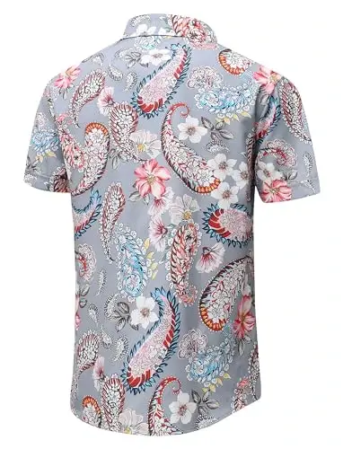Simmashah Mens Hawaiian Shirt, Short Sleeves Button Down Beach Clothing, Unisex Summer Flamingos Casual Aloha Floral Shirts - 2