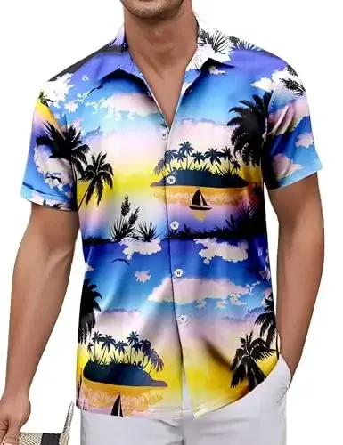 Simmashah Mens Hawaiian Shirt, Short Sleeves Button Down Beach Clothing, Unisex Summer Flamingos Casual Aloha Floral Shirts 