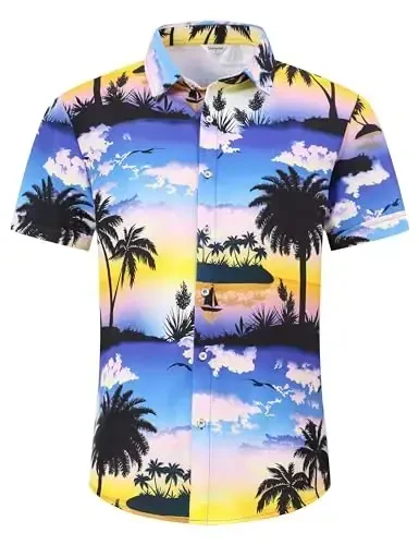 Simmashah Mens Hawaiian Shirt, Short Sleeves Button Down Beach Clothing, Unisex Summer Flamingos Casual Aloha Floral Shirts - 3