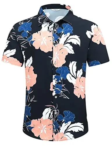 Simmashah Mens Hawaiian Shirt, Short Sleeves Button Down Beach Clothing, Unisex Summer Flamingos Casual Aloha Floral Shirts - 2