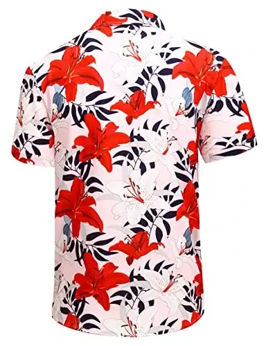 Simmashah Mens Hawaiian Shirt, Short Sleeves Button Down Beach Clothing, Unisex Summer Flamingos Casual Aloha Floral Shirts - 3