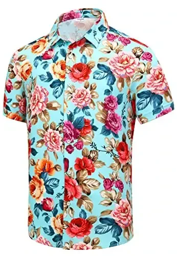 Simmashah Mens Hawaiian Shirt, Short Sleeves Button Down Beach Clothing, Unisex Summer Flamingos Casual Aloha Floral Shirts - SIMMASHAH