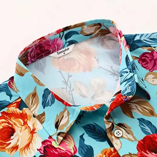 Simmashah Mens Hawaiian Shirt, Short Sleeves Button Down Beach Clothing, Unisex Summer Flamingos Casual Aloha Floral Shirts - 4