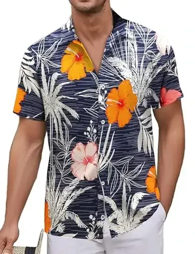Simmashah Mens Hawaiian Shirt, Short Sleeves Button Down Beach Clothing, Unisex Summer Flamingos Casual Aloha Floral Shirts - 1