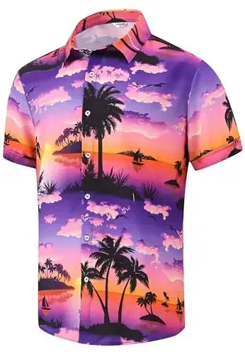 Simmashah Mens Hawaiian Shirt, Short Sleeves Button Down Beach Clothing, Unisex Summer Flamingos Casual Aloha Floral Shirts - 2